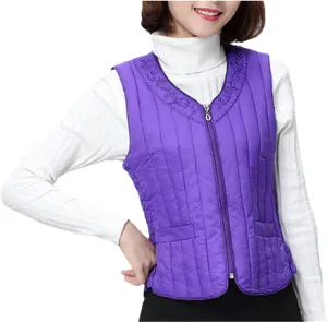 Jegsnoe Women Down Vest Winter Warm Cotton Padded Sleeveless Jacket Slim Fit Waistcoat