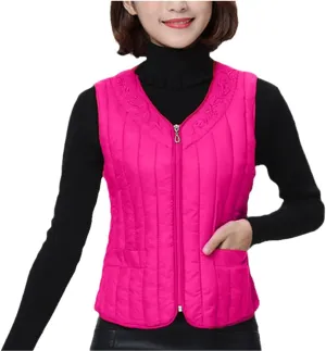 Jegsnoe Women Down Vest Winter Warm Cotton Padded Sleeveless Jacket Slim Fit Waistcoat