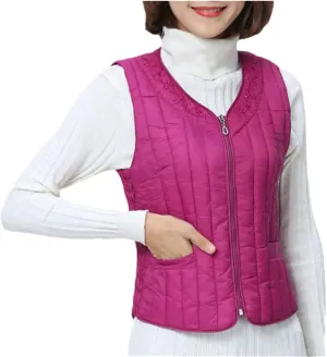 Jegsnoe Women Down Vest Winter Warm Cotton Padded Sleeveless Jacket Slim Fit Waistcoat
