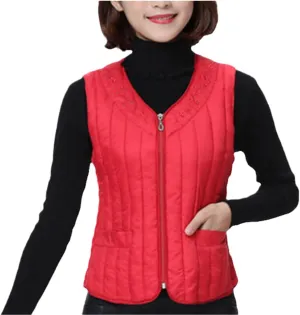 Jegsnoe Women Down Vest Winter Warm Cotton Padded Sleeveless Jacket Slim Fit Waistcoat