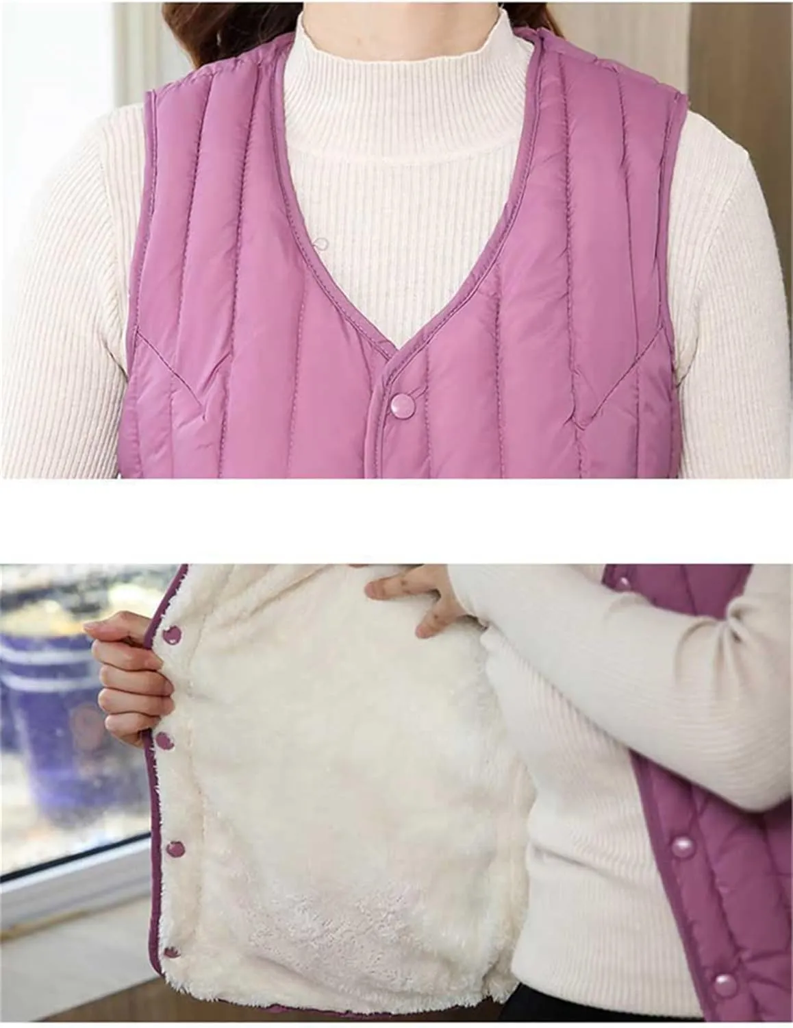 Jegsnoe Women Down Vest Winter Warm Cotton Padded Sleeveless Jacket Slim Fit Waistcoat