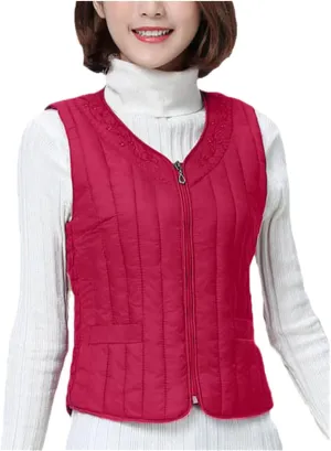 Jegsnoe Women Down Vest Winter Warm Cotton Padded Sleeveless Jacket Slim Fit Waistcoat