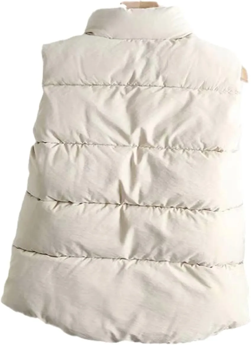 Jegsnoe Women Vest Winter Stand-Up Collar Down Vest Coat Cotton Padded Waistcoat