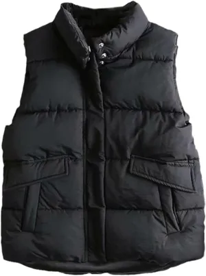 Jegsnoe Women Vest Winter Stand-Up Collar Down Vest Coat Cotton Padded Waistcoat