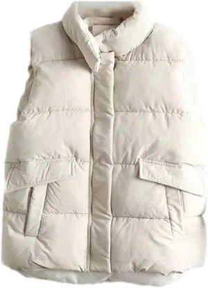 Jegsnoe Women Vest Winter Stand-Up Collar Down Vest Coat Cotton Padded Waistcoat
