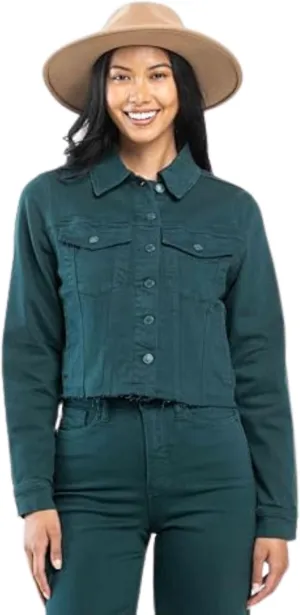 Judy Blue Women's Teal Green Denim Jacket  Great Fit, Classic Casual Style, Stretch Comfort, Perfect for Layering 7864-