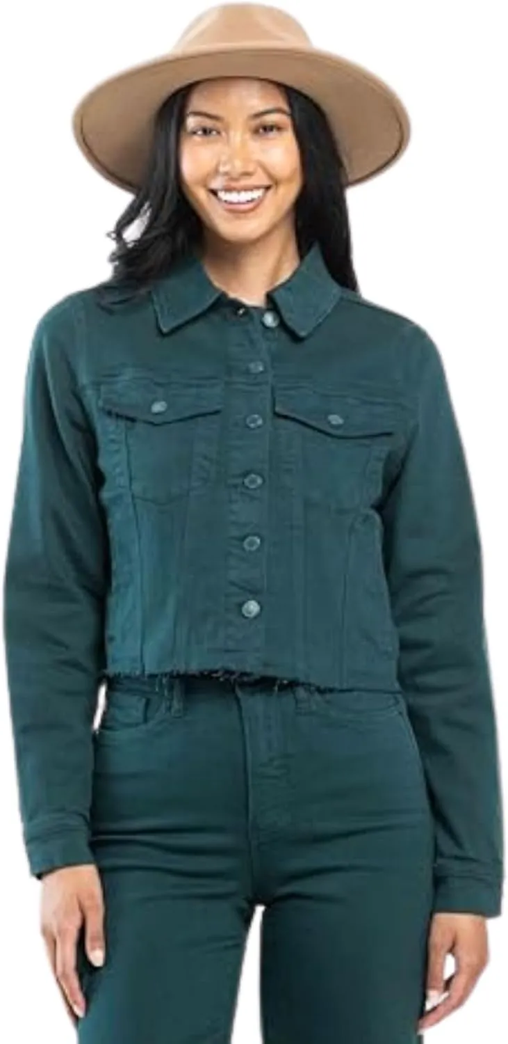Judy Blue Women's Teal Green Denim Jacket  Great Fit, Classic Casual Style, Stretch Comfort, Perfect for Layering 7864-