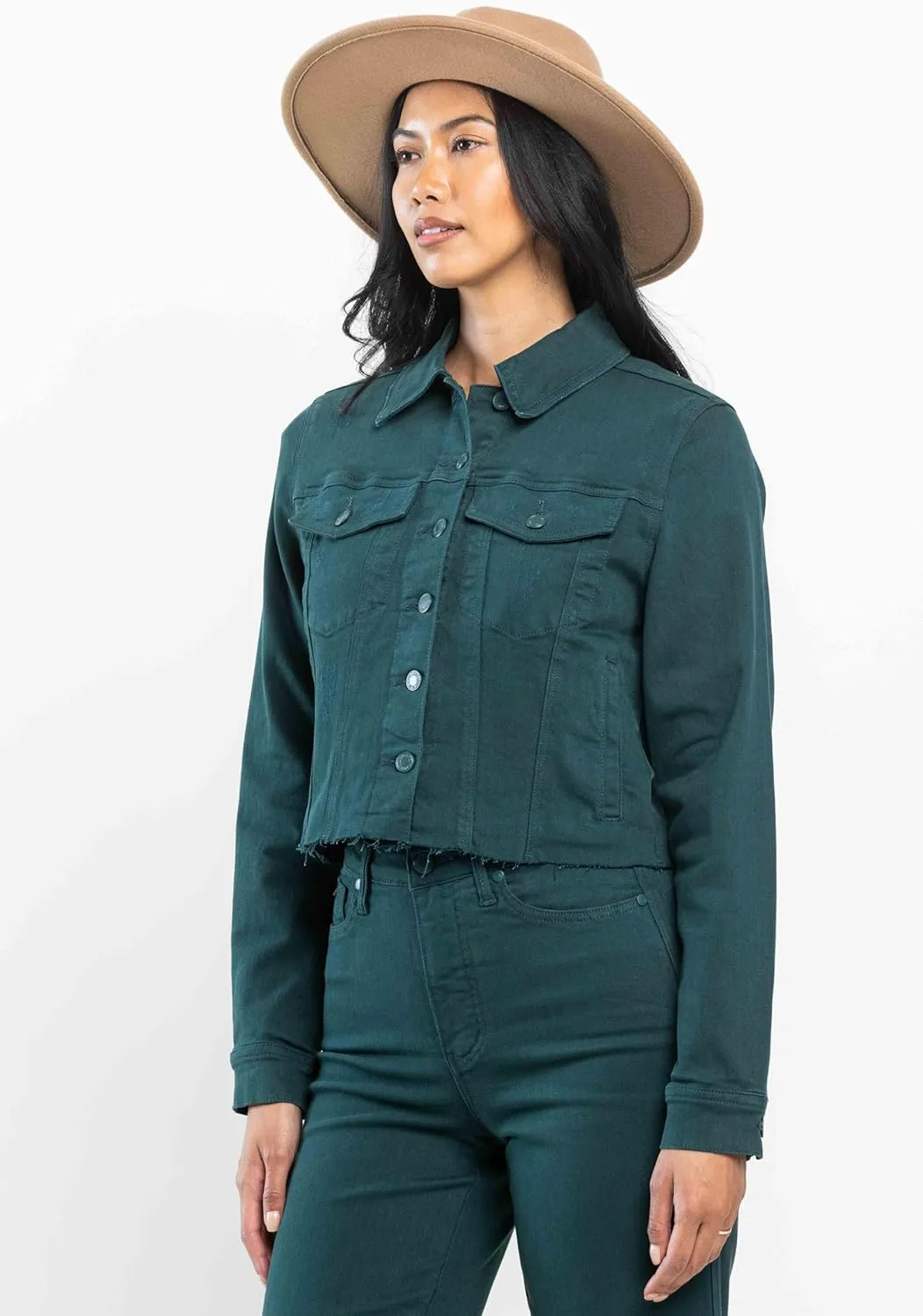 Judy Blue Women's Teal Green Denim Jacket  Great Fit, Classic Casual Style, Stretch Comfort, Perfect for Layering 7864-