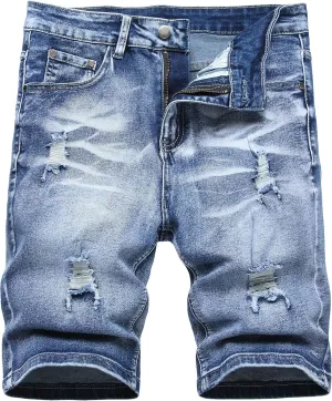 JUNBAOSS Men's Slim Fit Stretch Denim Shorts Ripped Skinny Jean Shorts for Men,Fashion Straight Comfort Flex Waist Short