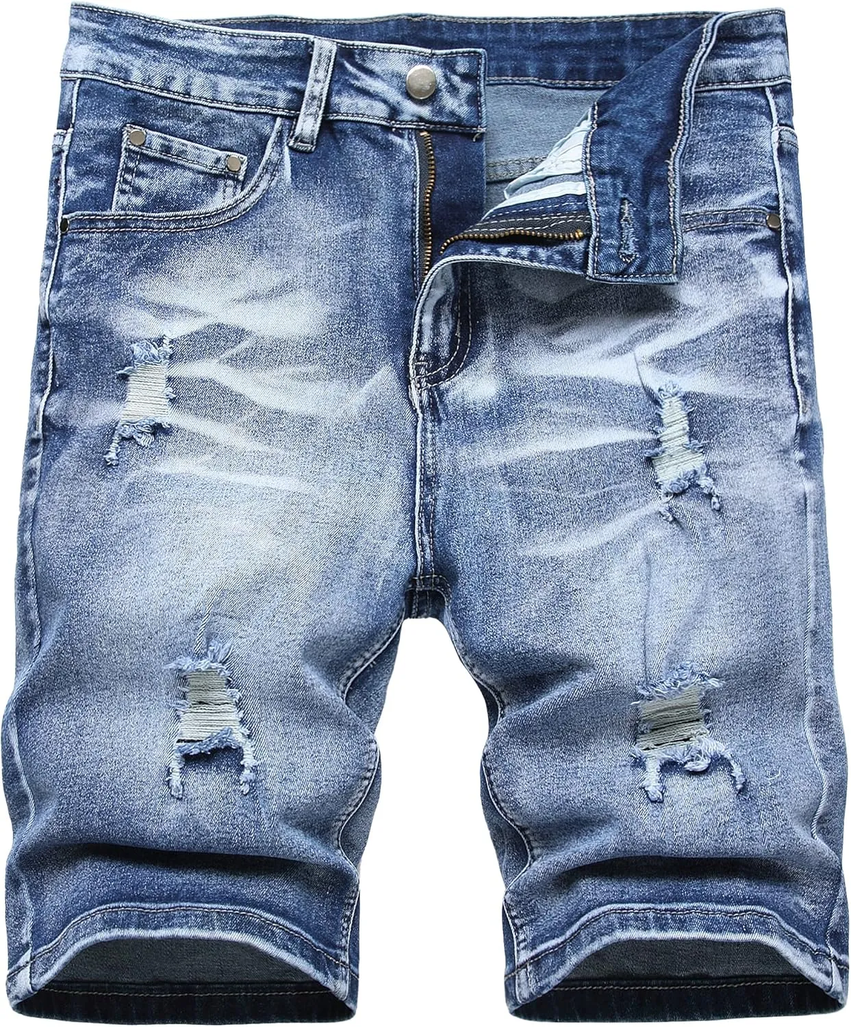 JUNBAOSS Men's Slim Fit Stretch Denim Shorts Ripped Skinny Jean Shorts for Men,Fashion Straight Comfort Flex Waist Short