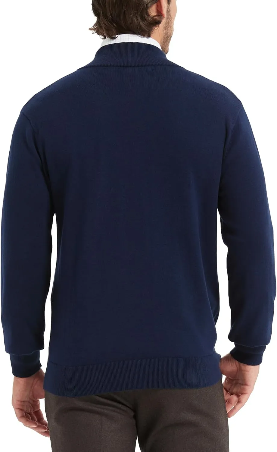 Kallspin Men's Pure Cotton Full Zip Up Sweater Cardigan Stand Collar Lightweight Knitted Cardigan Casual Outerwear