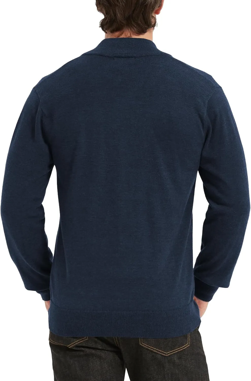 Kallspin Men's Pure Cotton Full Zip Up Sweater Cardigan Stand Collar Lightweight Knitted Cardigan Casual Outerwear