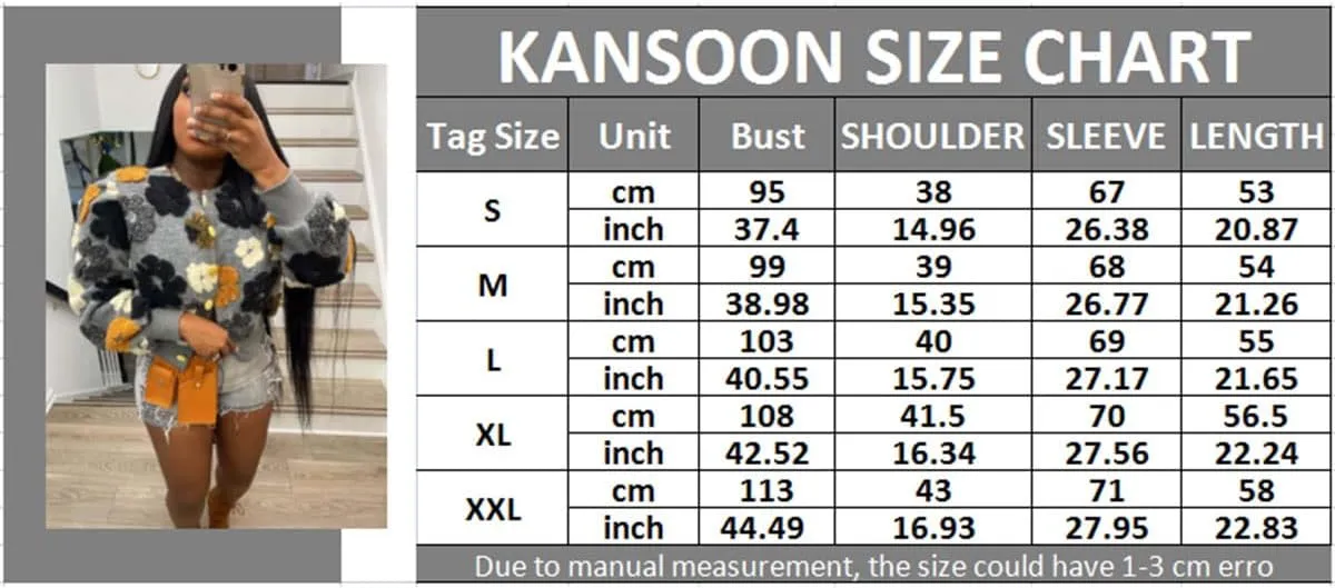 KANSOON Wool Coats for Women Floral Puff Sleeve Single Breasted Short Fall Winter Jacket