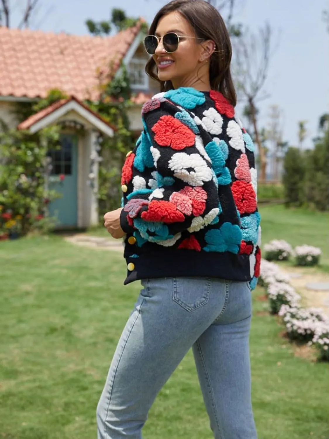 KANSOON Wool Coats for Women Floral Puff Sleeve Single Breasted Short Fall Winter Jacket