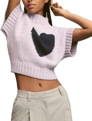 Kedera Womens Heart Short Sleeve Sweaters Pullover Shirt Tops Crew Neck Lightweight Ribbed Knit Sweater Blouses