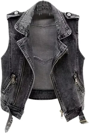 Kelsiop Jean Cowboy Waistcoat Hole Vest Female Spring Autumn Sleeveless Tops Short Jacket