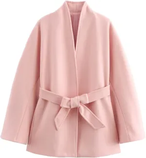 KEOMUD Women's Winter Long Sleeve Trench Coat with Removable Belt,Mid Long Blend Fabric Jacket for Cold Weather