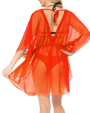 LA LEELA Bikni Swimwear Chiffon Solid Beach Swim Cover Up OSFM 8-16W [M- 1X] Orange_846