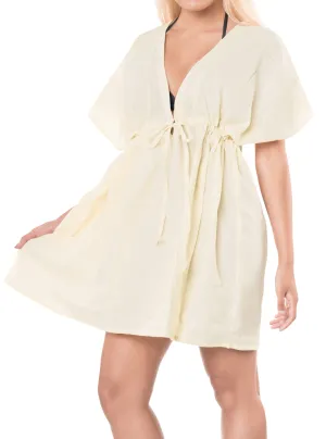 LA LEELA Bikni Swimwear Chiffon Solid Hawaiian Beach Cover Up Cream_B75