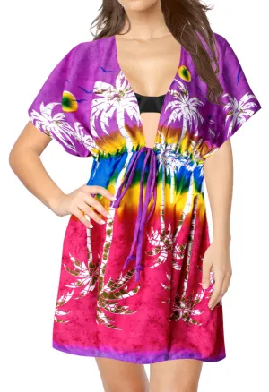 LA LEELA Bikni Swimwear Soft fabric Printed Beachwear Loose Cover Up OSFM 14-24W [L- 3X] Violet_B817