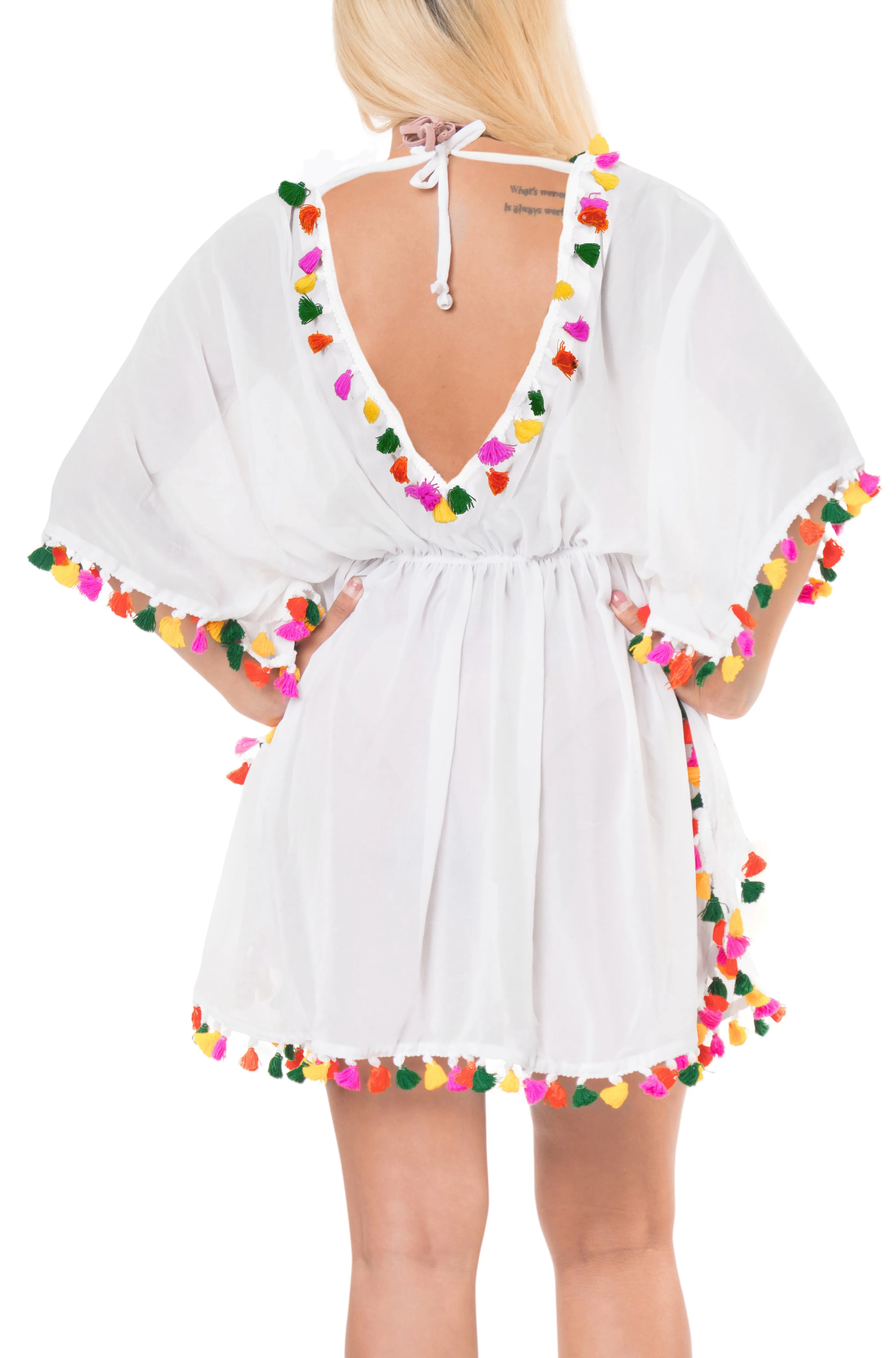 LA LEELA Chiffon Solid Casual Women Cover Up OSFM 8-16 [M-1X] White_650 White_B47