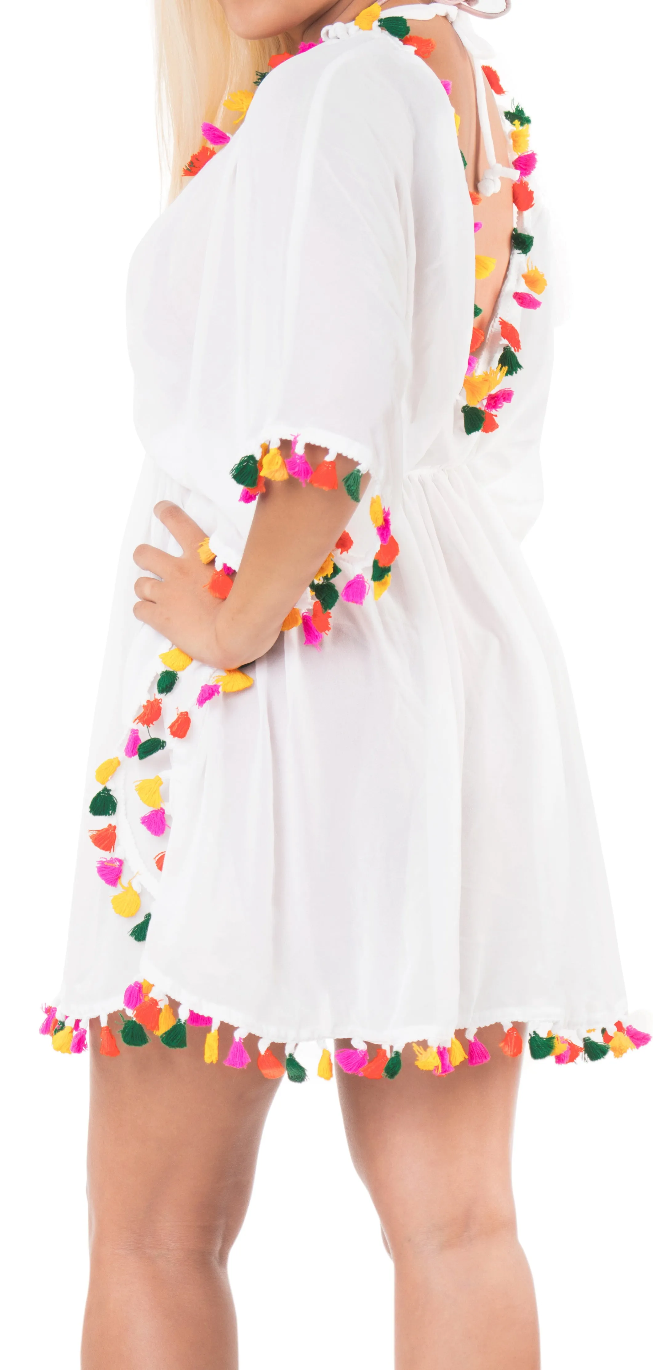 LA LEELA Chiffon Solid Casual Women Cover Up OSFM 8-16 [M-1X] White_650 White_B47