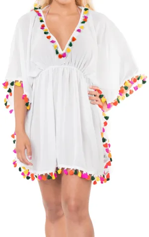 LA LEELA Chiffon Solid Casual Women Cover Up OSFM 8-16 [M-1X] White_650 White_B47