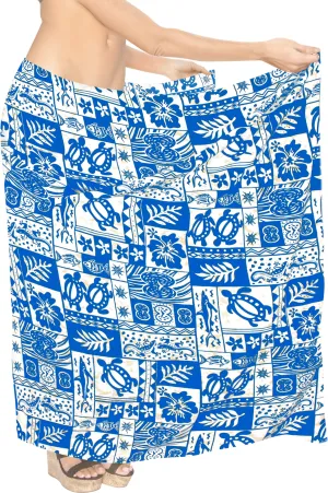 LA LEELA Women Swim Cover Up Beach Wrap Skirt Hawaiian Sarongs One Size Blue_J209