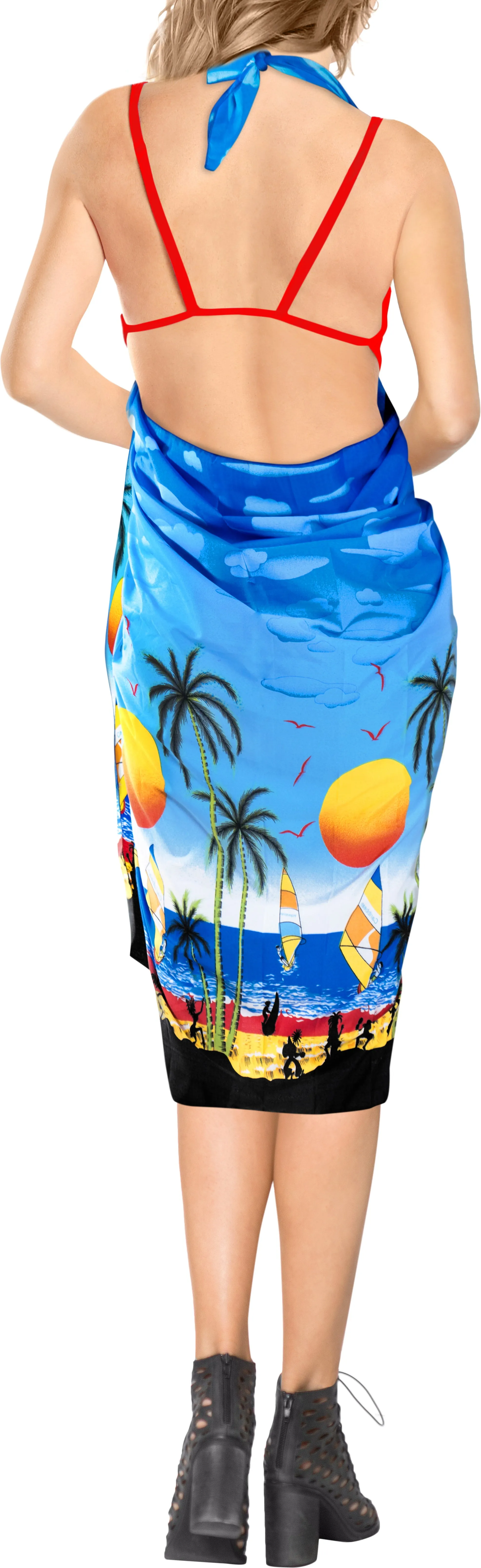 LA LEELA Women's Swimsuit Cover Up Sarong Pareo Beach Wrap One Size Blue_G364