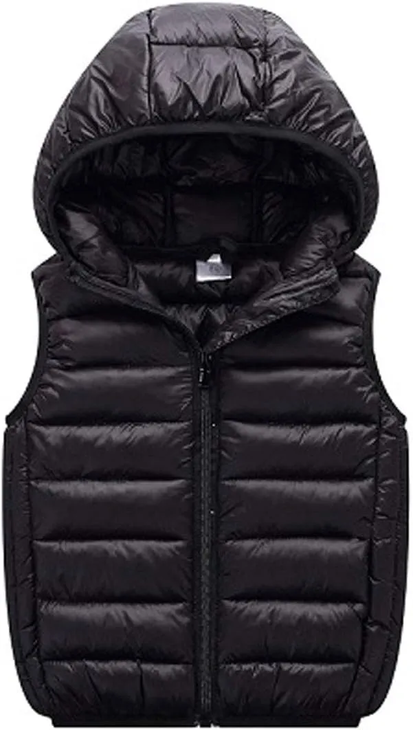 LANBAOSI Boys Girls Winter Hooded Puffer Vest Kids Lightweight Sleeveless Jacket
