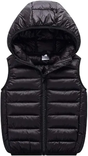 LANBAOSI Boys Girls Winter Hooded Puffer Vest Kids Lightweight Sleeveless Jacket