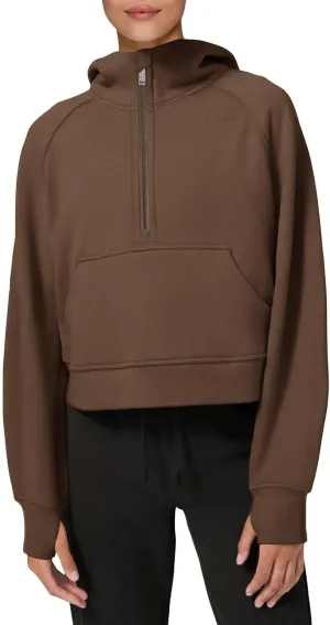 LASLULU Womens Fleece Hoodies Pullover 1/2 Zip Up Sweatshirts Long Sleeve Sweater Workout Jacket Fall Outfits 2024 Thumb Hole