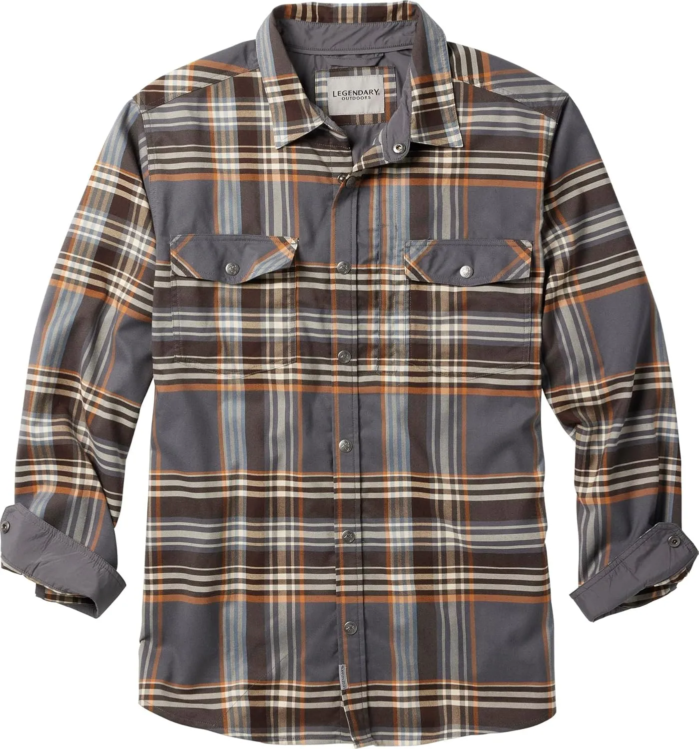 Legendary Whitetails Men's Performance Stretch Plaid Flannel Long Sleeve Snap Down Shirt Moisture Wicking Quick Dry