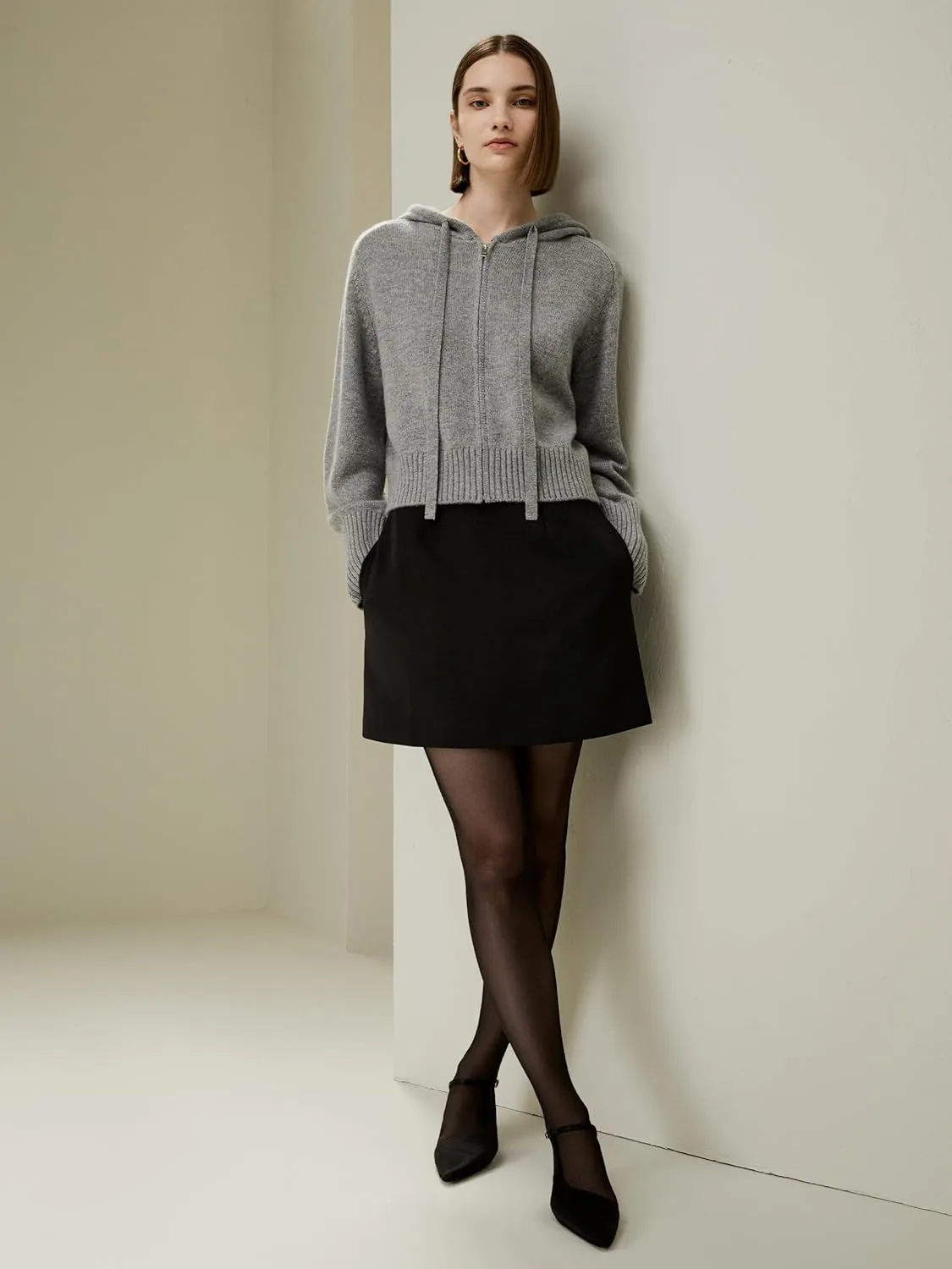 LilySilk Wool Cashmere Cardigan for Women Hoodie Short Zip-Up Sweater Casual Lightweight Warm Winter Knit Outerwear