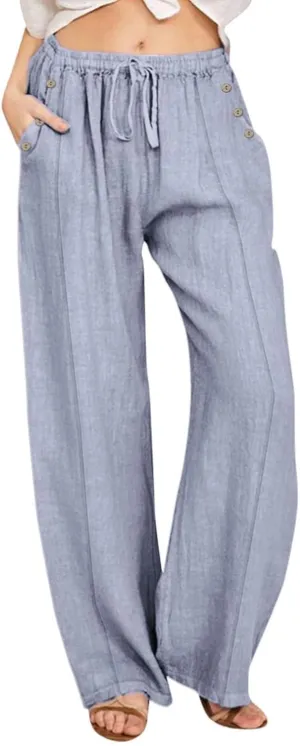 Linen Pants Women Plus Size Palazzo Pants Wide Leg Pant Loose Fit Casual Comfy Lounge Flowy High Waist Trousers