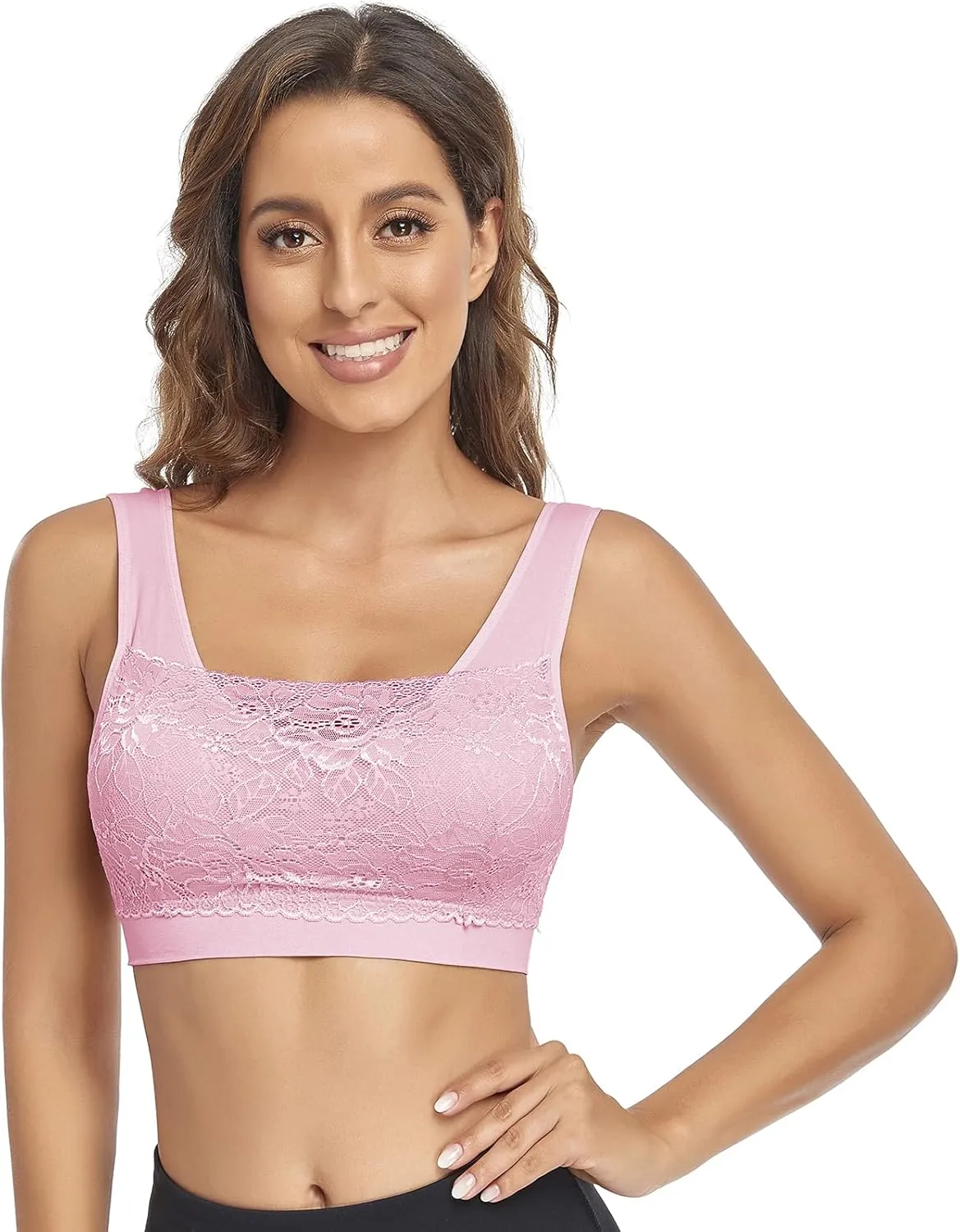 Litthing Lace Bralettes for Women Padded Sports Bra Seamless Plus Size Tank Tops Wirefree Comfort Yoga Cami T Shirt Bras