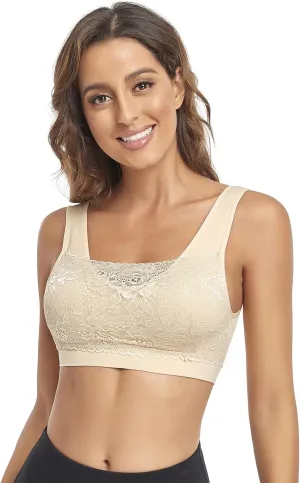 Litthing Lace Bralettes for Women Padded Sports Bra Seamless Plus Size Tank Tops Wirefree Comfort Yoga Cami T Shirt Bras