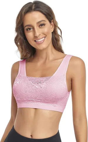 Litthing Lace Bralettes for Women Padded Sports Bra Seamless Plus Size Tank Tops Wirefree Comfort Yoga Cami T Shirt Bras