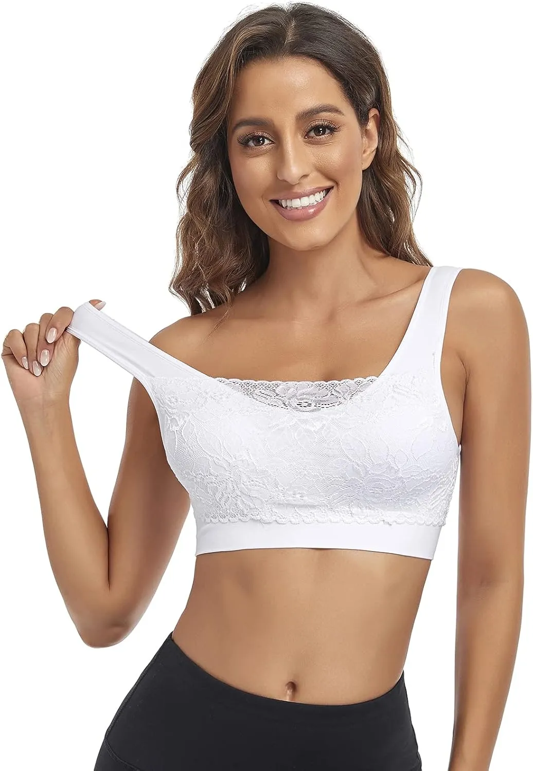 Litthing Lace Bralettes for Women Padded Sports Bra Seamless Plus Size Tank Tops Wirefree Comfort Yoga Cami T Shirt Bras