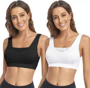 Litthing Lace Bralettes for Women Padded Sports Bra Seamless Plus Size Tank Tops Wirefree Comfort Yoga Cami T Shirt Bras