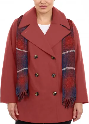 LONDON FOG Women's Plus-Size Double Breasted Peacoat with Scarf
