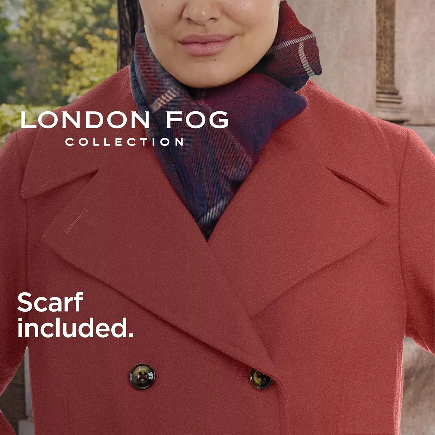 LONDON FOG Women's Plus-Size Double Breasted Peacoat with Scarf