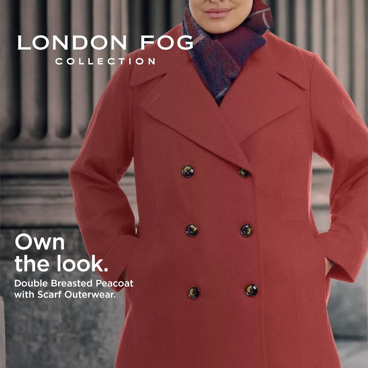 LONDON FOG Women's Plus-Size Double Breasted Peacoat with Scarf