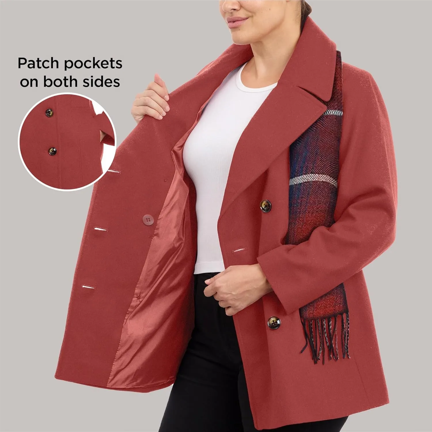LONDON FOG Women's Plus-Size Double Breasted Peacoat with Scarf