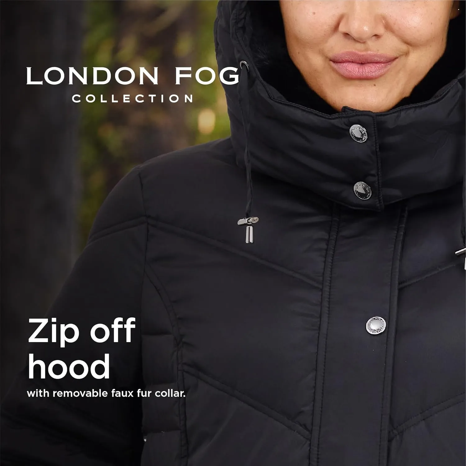 LONDON FOG Women's Plus-Size Mid-Length Faux-Fur Collar Down Coat with Hood