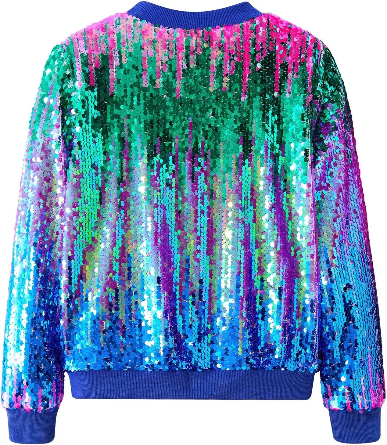 Lovekider Girls Sequin Jacket Glitter Long Sleeves Gradient Ombre Bomber Coat with Ribbed Cuffs for 4-12 Years Kids