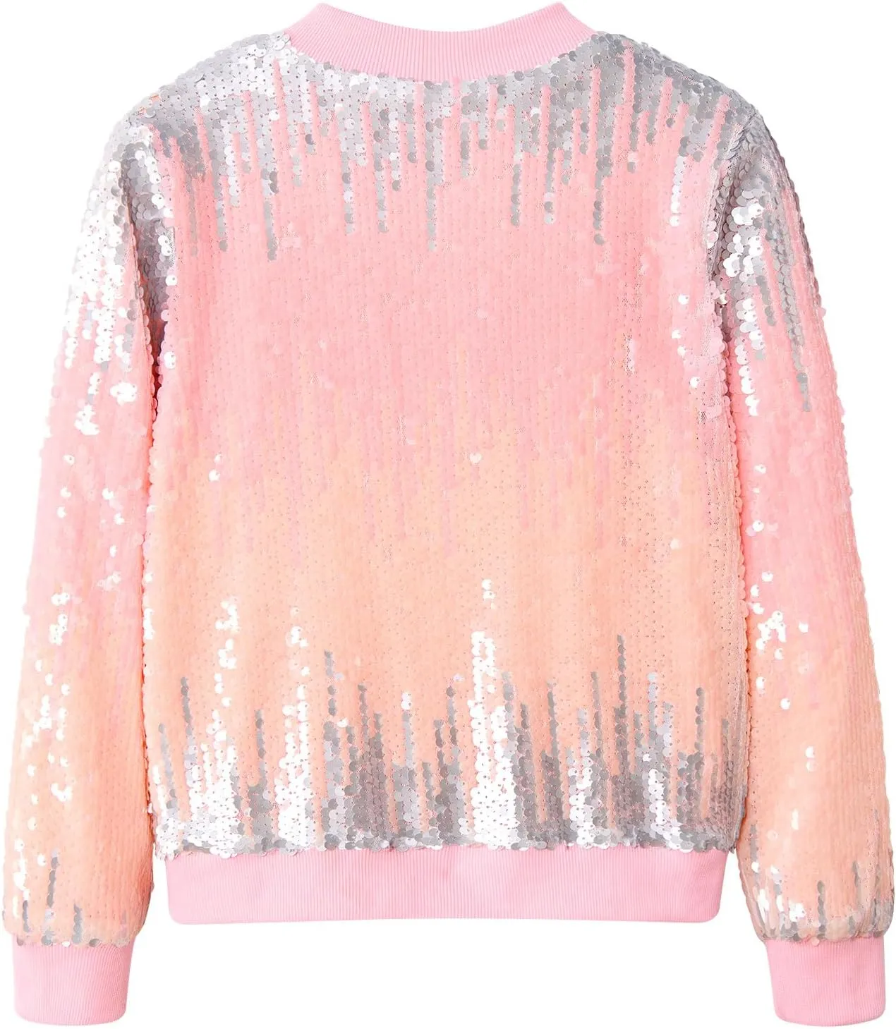 Lovekider Girls Sequin Jacket Glitter Long Sleeves Gradient Ombre Bomber Coat with Ribbed Cuffs for 4-12 Years Kids