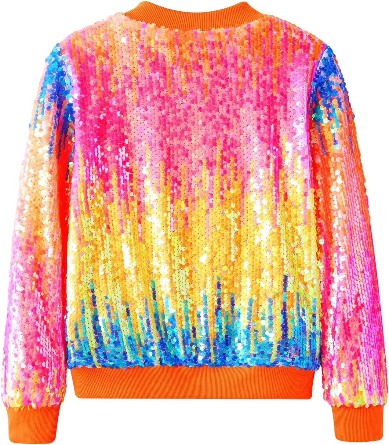 Lovekider Girls Sequin Jacket Glitter Long Sleeves Gradient Ombre Bomber Coat with Ribbed Cuffs for 4-12 Years Kids