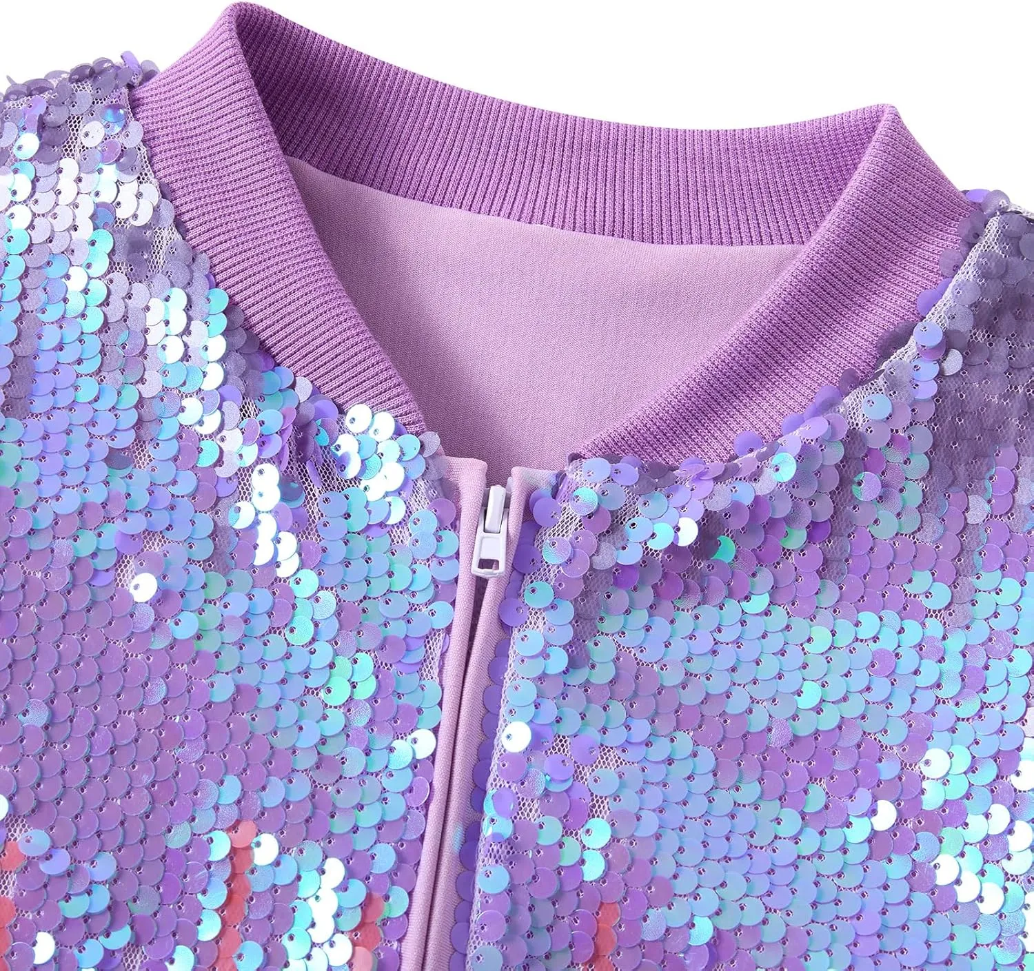 Lovekider Girls Sequin Jacket Glitter Long Sleeves Gradient Ombre Bomber Coat with Ribbed Cuffs for 4-12 Years Kids