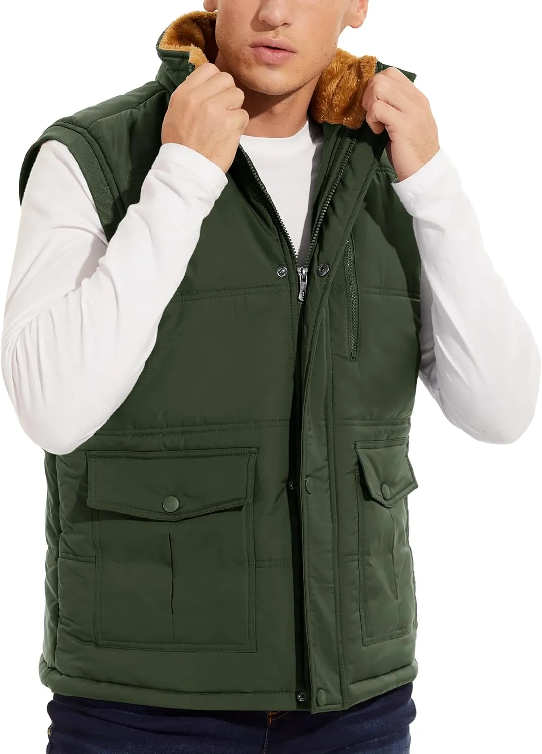 MAGCOMSEN Mens Winter Vests Outerwear Fleece Lined Puffer Vest Warm Casual Quilted Vest Bubble Sherpa Vest Jacket